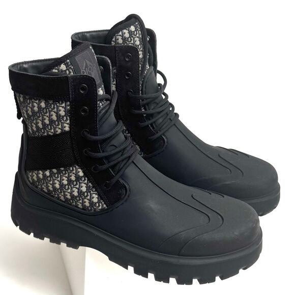 Men\'s Dior Garden Oblique Black/Beige Lace Up Combat Boots Size 41 main image 11